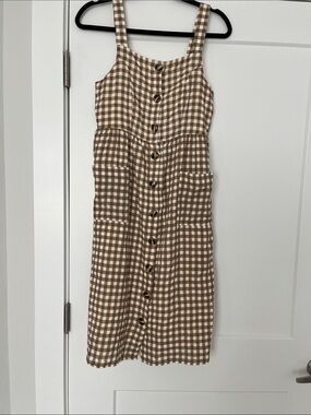 Main Street Exchange Brown and White Gingham Button-Front Sundress size xs